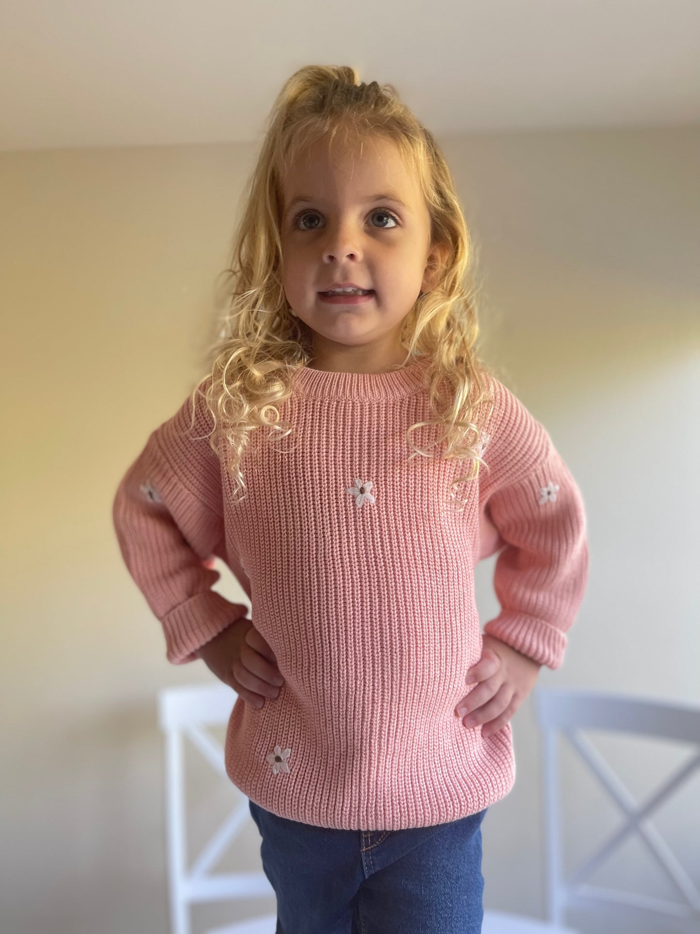 Winter Floral Sweater - Pink