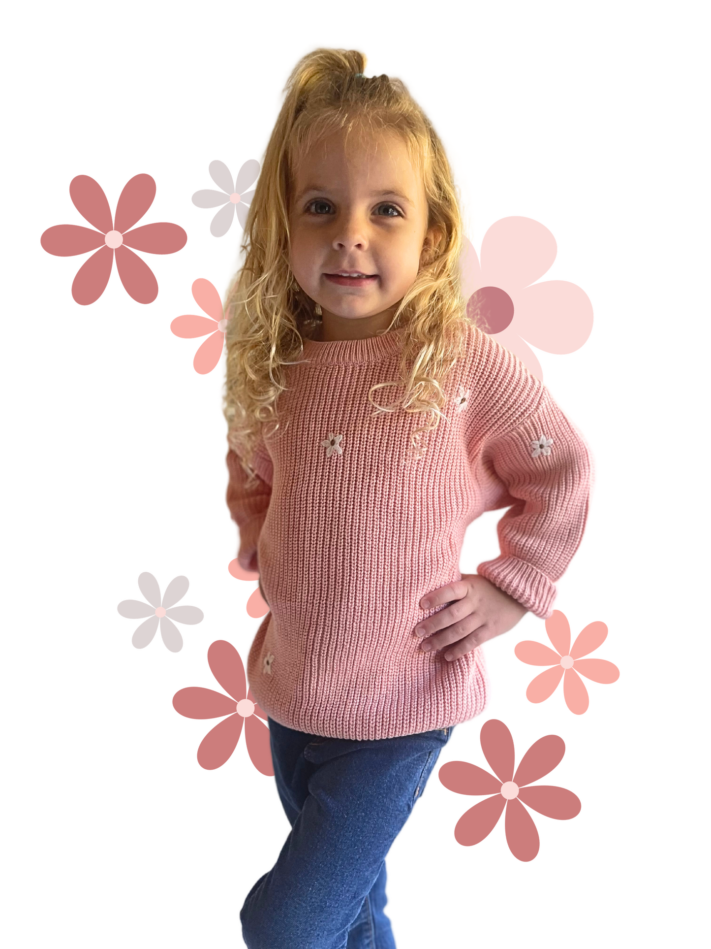 Winter Floral Sweater - Pink