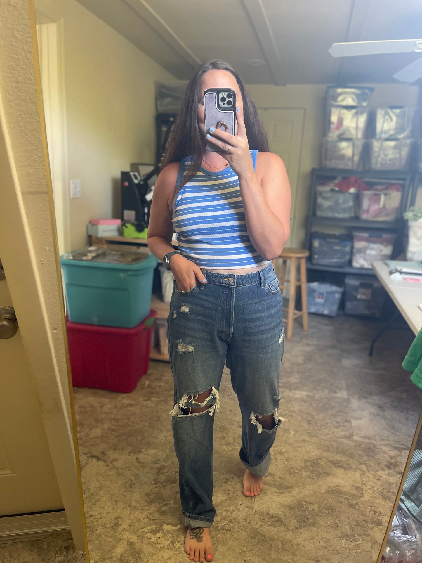 Babe, White & Blue Tank