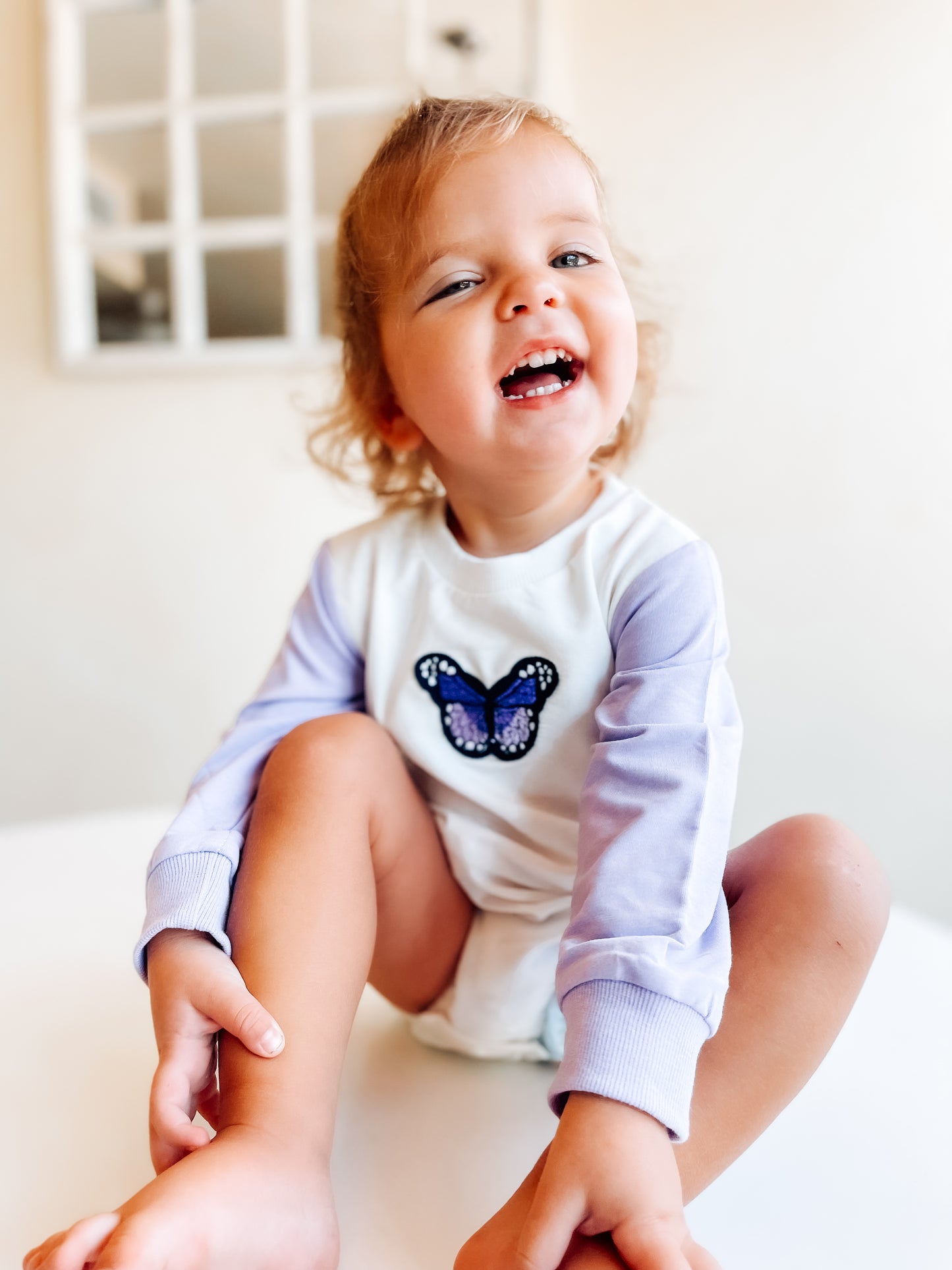 Butterfly Embroidered Romper - Purple