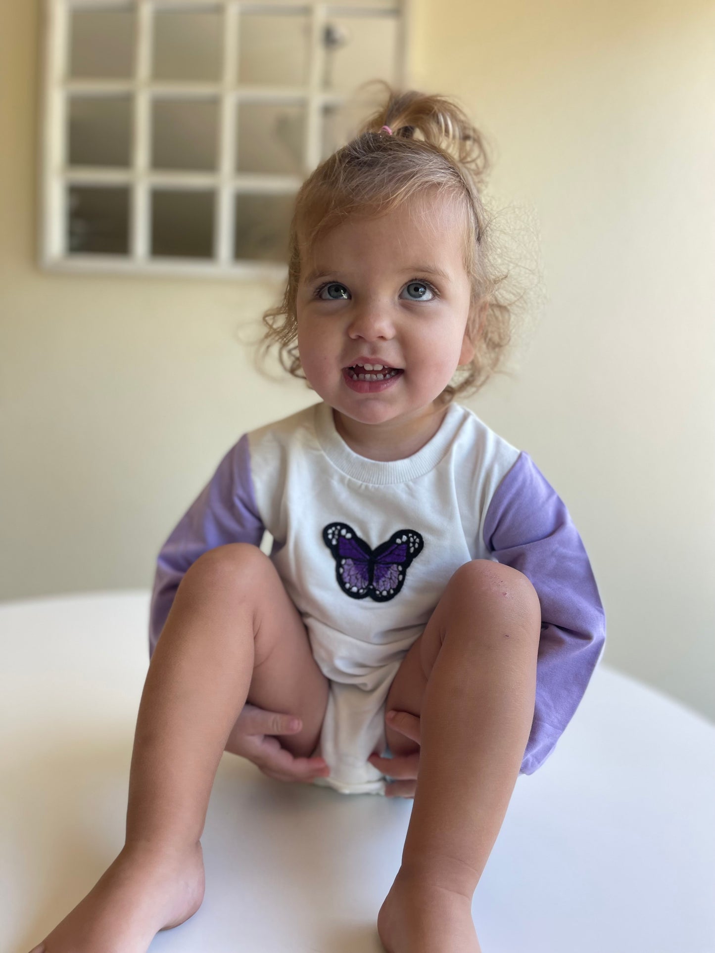 Butterfly Embroidered Romper - Purple