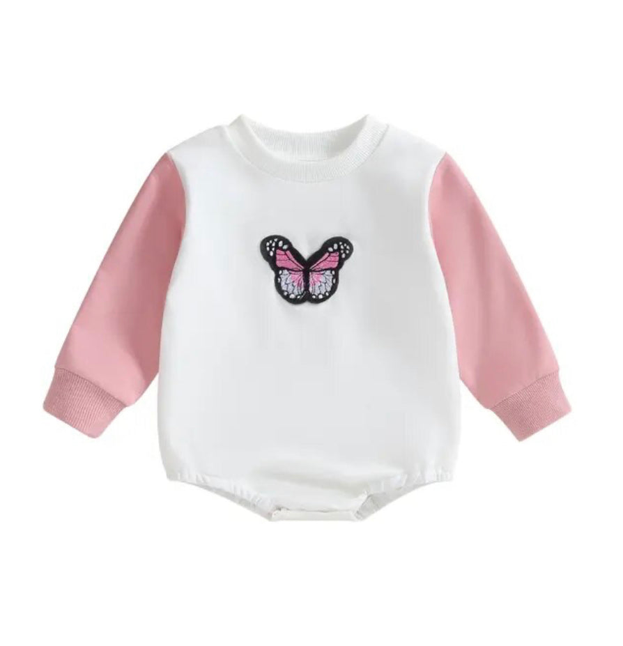 Butterfly Embroidered Romper - Pink