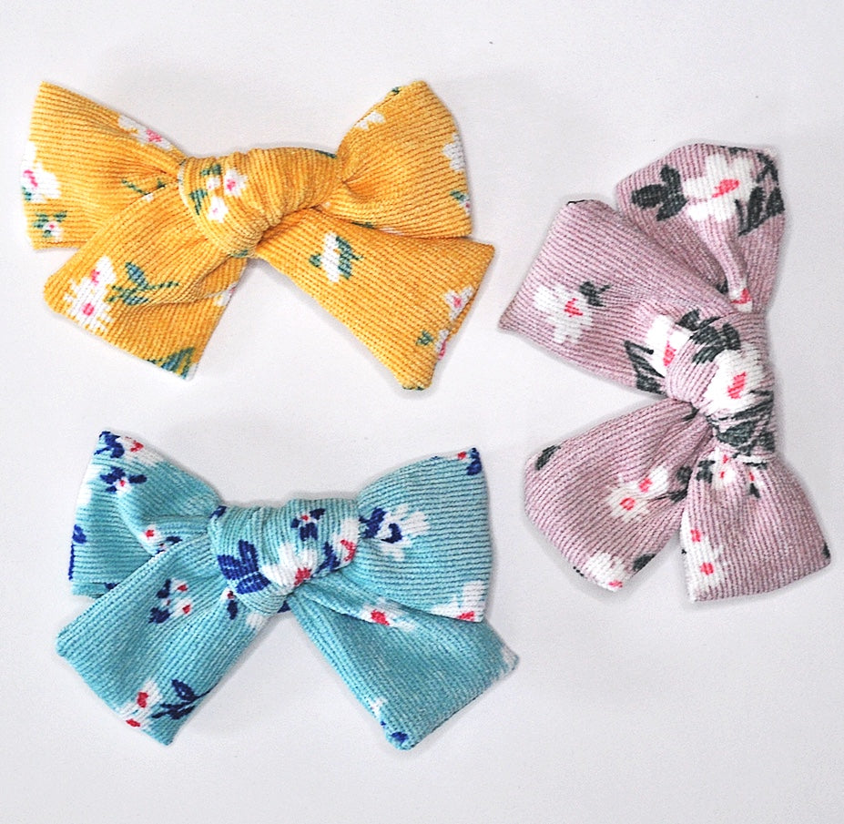 Floral Corduroy Bows - 3 Colors