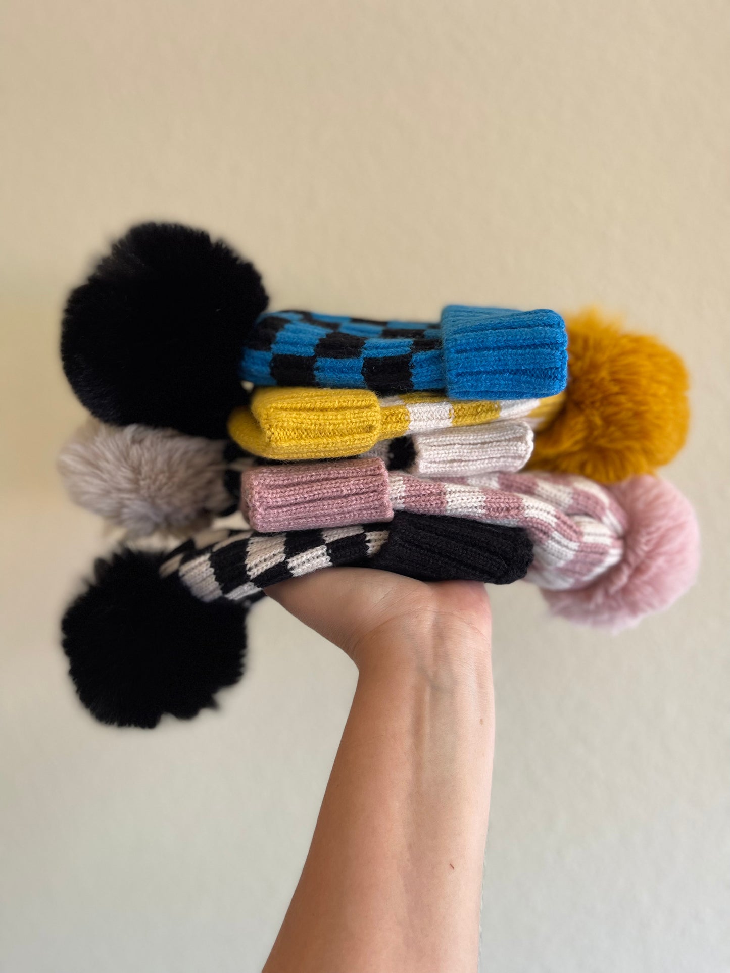 RESTOCK Checkered Pom Beanies - 5 Colors