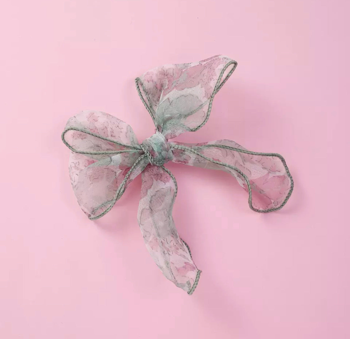 Green Floral Big Bow