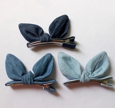 Denim Bunny Ear Clips