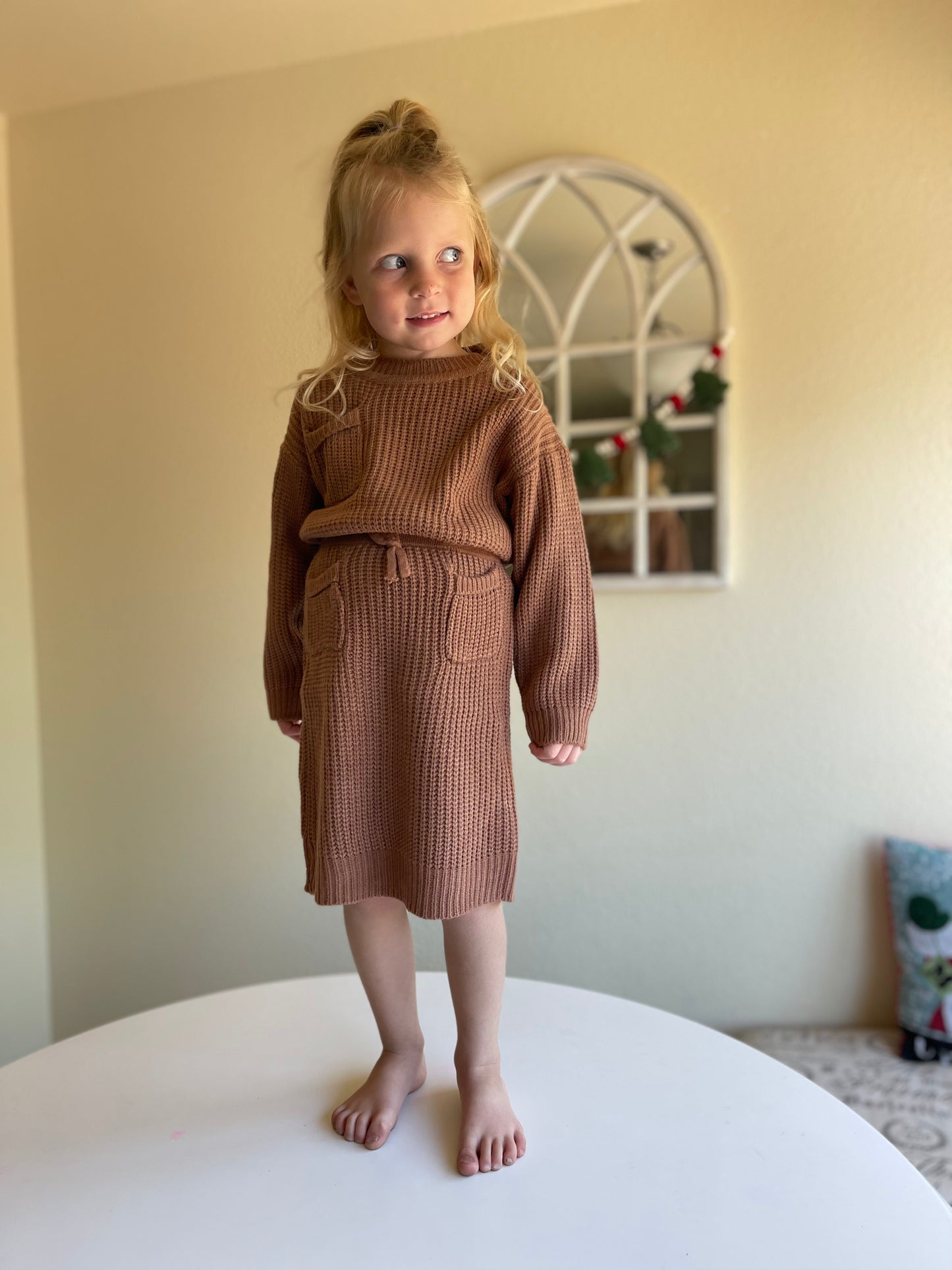 Neutral Sweater Skirt Set