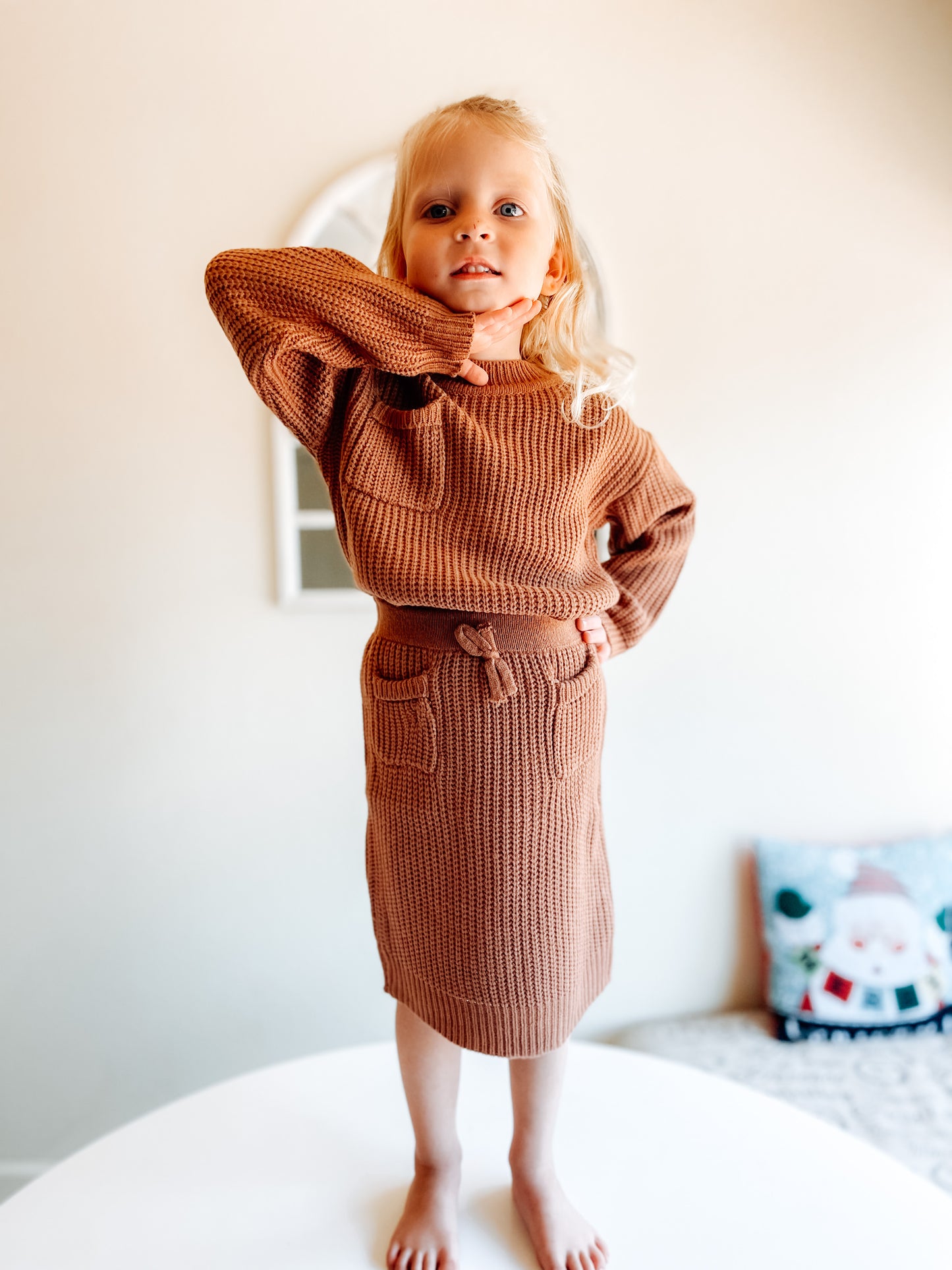 Neutral Sweater Skirt Set