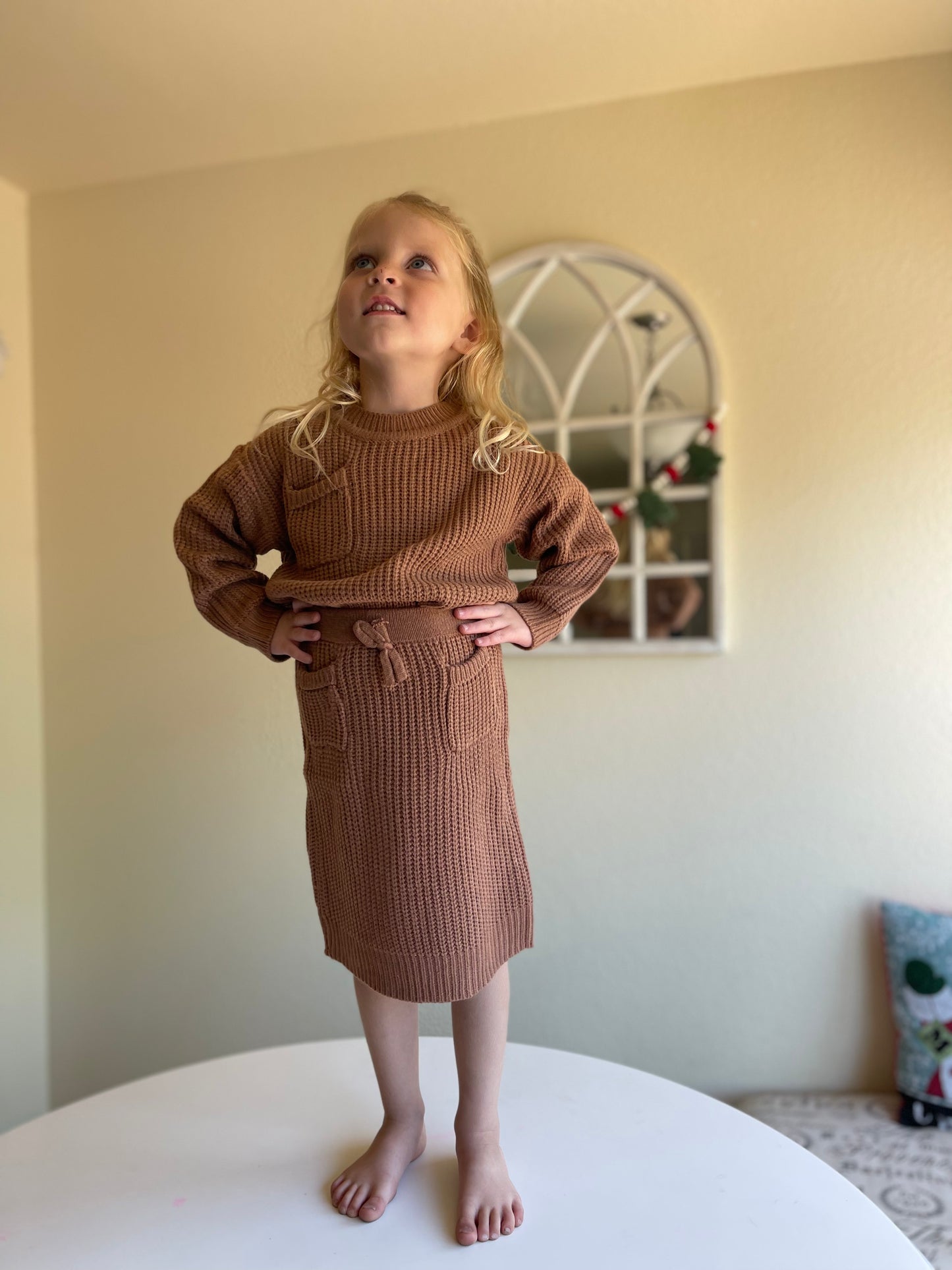 Neutral Sweater Skirt Set