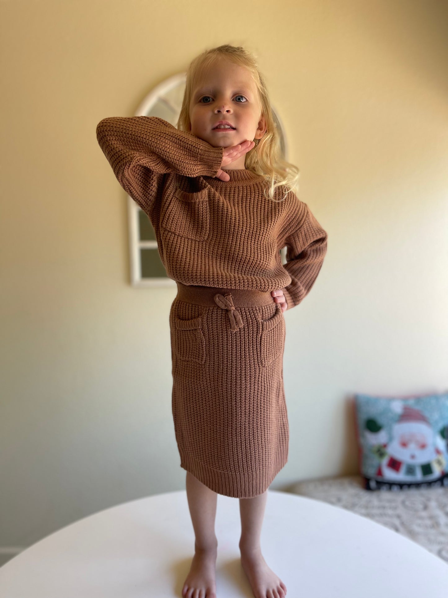 Neutral Sweater Skirt Set