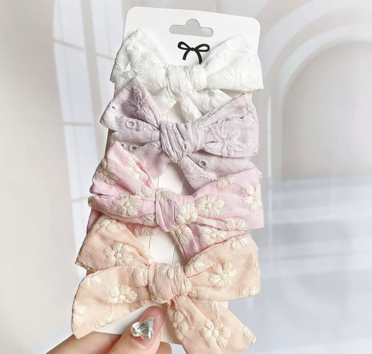 Floral Eyelet Bow Sets - 3 Colors