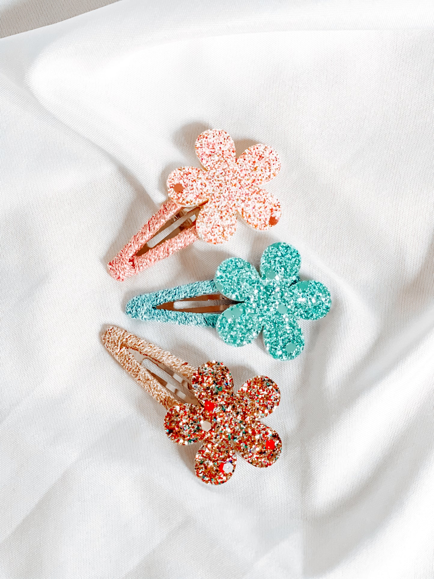 Glitter Flower Clips - 3 Colors