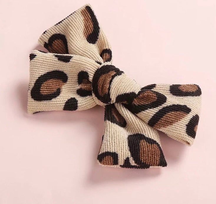 Leopard Corduroy Print Bows - 2 Colors