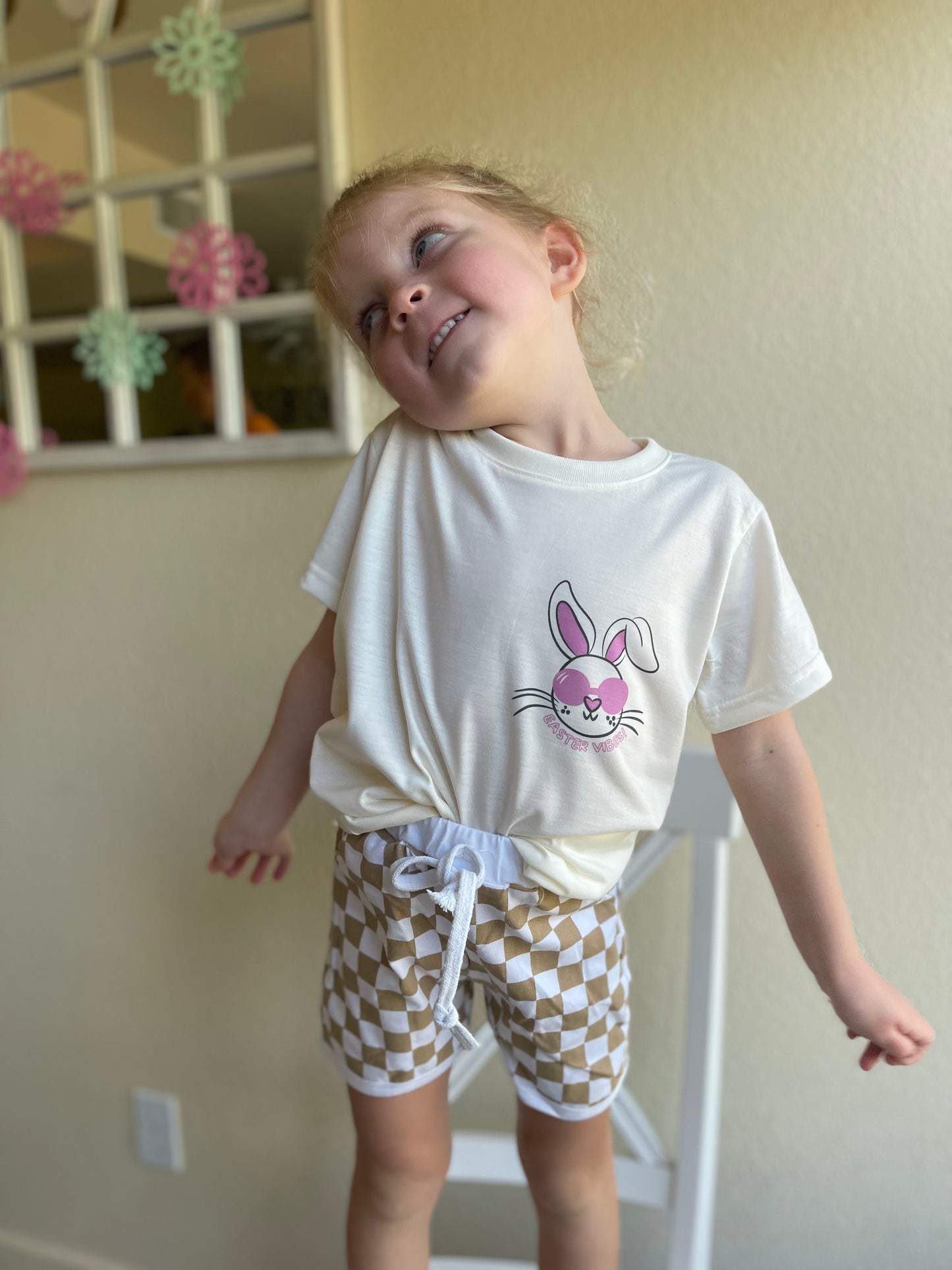 Spring Checkered Shorts -Tan