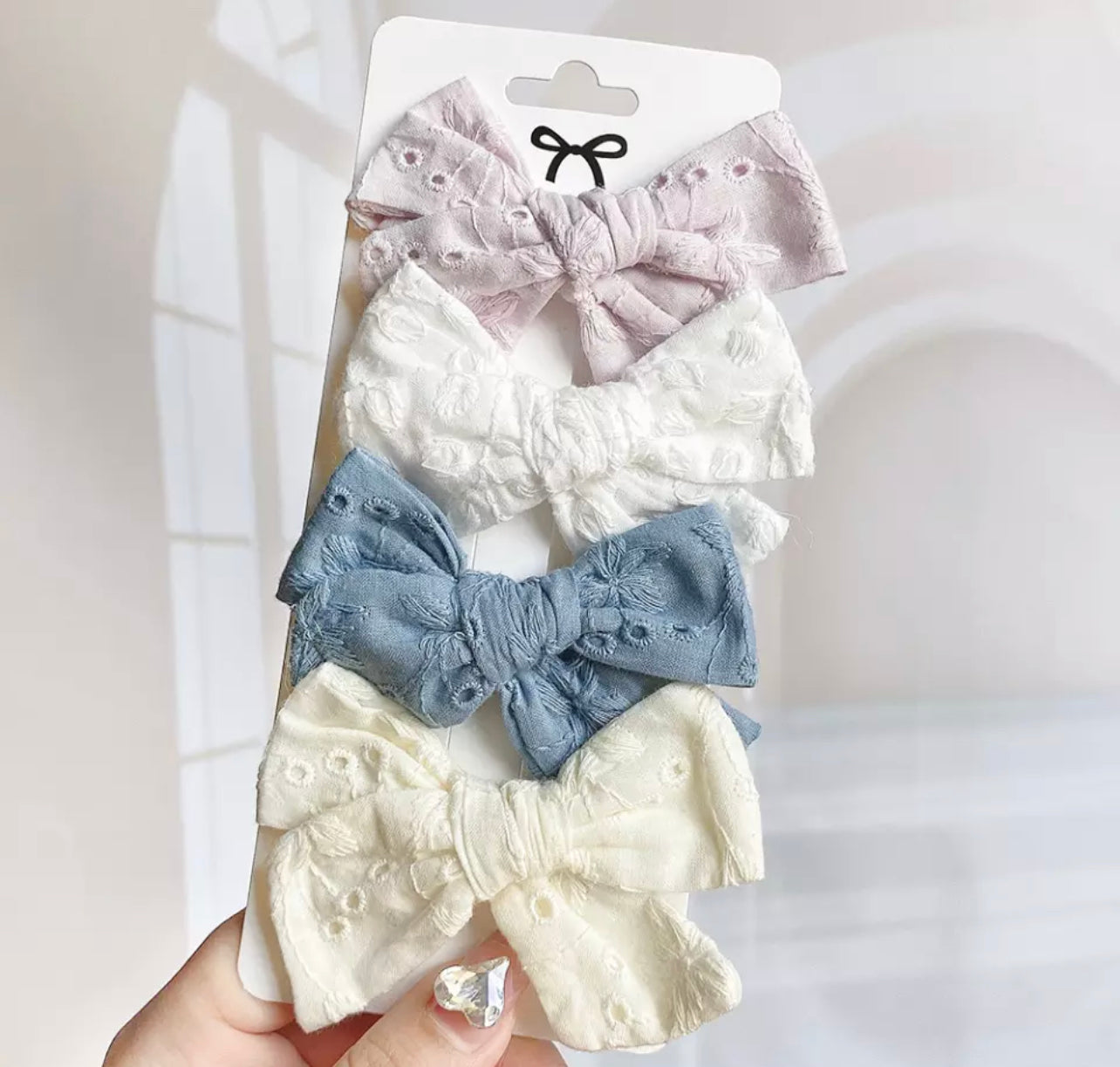 Floral Eyelet Bow Sets - 3 Colors