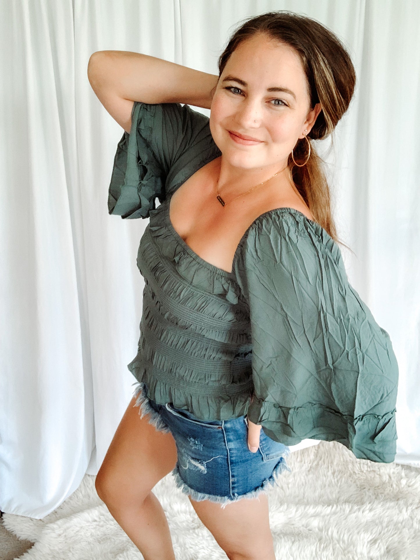 Emerald Scrunch Top