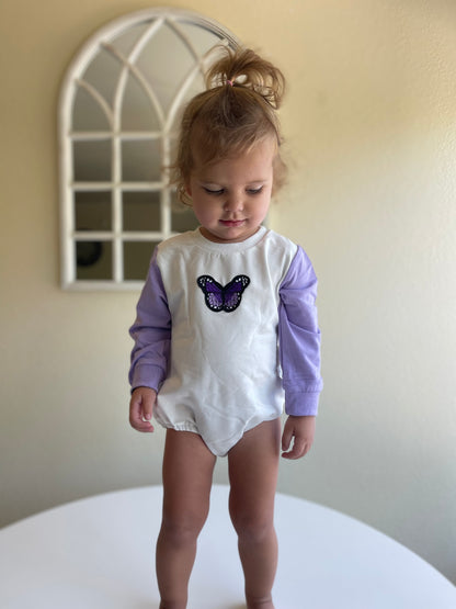 Butterfly Embroidered Romper - Purple