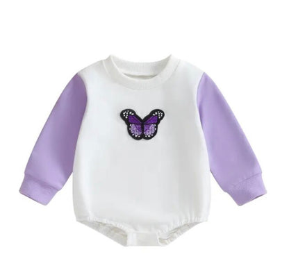 Butterfly Embroidered Romper - Purple