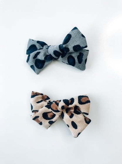 Leopard Corduroy Print Bows - 2 Colors