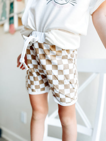 Spring Checkered Shorts -Tan